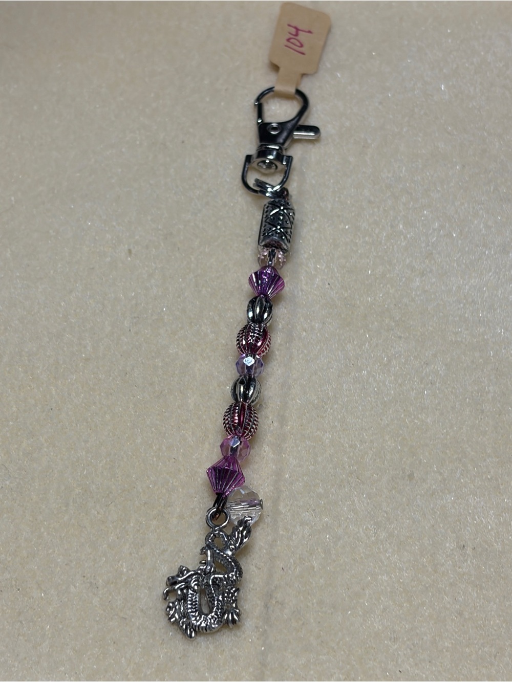 Purple Beaded Dragon Bag Charm Keychain #104